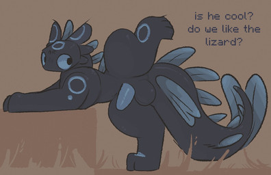 balls big_tail black_body blue_markings blue_penis blue_sclera brown_background butt feral fin genitals head_fin looking_back male markings one_leg_up penis presenting presenting_hindquarters presenting_penis quadruped raised_leg side_view simple_background solo tail tail_fin text dragonbooper rain_world videocult cyan_lizard_(rain_world) lizard lizard_(rain_world) reptile scalie 2026 digital_drawing_(artwork) digital_media_(artwork) english_text flat_colors