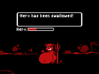 abdominal_bulge bad_end belly belly_slap big_belly black_background black_sclera bloated claws digestion game_over gameplay_mechanics glowing glowing_eyes hand_on_belly hell horn male navel nude pitchfork red_body rumbling_stomach simple_background slap slapping_own_belly slapping_self solo spade_tail struggling struggling_prey tail text thick_thighs tools vore pawplants demon demon_humanoid humanoid 4:3 animated animated_gif digital_media_(artwork) english_text pixel_(artwork) pixel_animation short_playtime