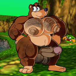 anthro balls biceps big_balls big_muscles big_nipples big_pecs big_penis blue_eyes body_hair chest_hair erection genitals glans hairy huge_pecs male musclegut muscular muscular_anthro muscular_male muscular_thighs navel nipples pecs penis pubes slightly_chubby solo top_heavy vein veiny_penis possbooty banjo-kazooie rareware banjo_(banjo-kazooie) bear mammal 1:1 2024 hi_res
