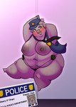 anthro belly big_breasts blush bodily_fluids breasts clothing dancing female money necktie nipples obese obese_anthro obese_female overweight overweight_anthro overweight_female pole pole_dancing police police_officer police_uniform solo strip_club sweat text thick_thighs thong tongue tongue_out underwear uniform oxkingky sherry_p_chops domestic_pig mammal suid suine sus_(pig) 2025 english_text