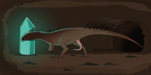 animal_genitalia beak blank_stare cave cloaca cloacal_penis crystal feral genitals looking_at_viewer male monotone_genitals monotone_penis orange_eyes penis prehensile_penis presenting presenting_penis side_view solo spines standing tapering_penis underground rtianfnu dinosaur ornithischian oryctodromeus prehistoric_species reptile scalie