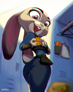 4_fingers adjusting_clothing anthro badge butt butt_pose carrot clipboard clothes_hanger clothing crossed_legs detailed_background dipstick_ears ear_markings ears_down female fingers floppy_ears food fur grey_body grey_fur happy holding_object legs_together locker locker_room long_ears looking_down lop_ears low-angle_view multicolored_ears open_mouth open_smile pink_nose pivoted_ears plant police police_badge police_uniform pose rear_view scut_tail short_tail smile solo standing tail teeth text three-quarter_view tongue turning_around uniform vegetable wide_eyed jochico disney zootopia judy_hopps lagomorph leporid mammal rabbit 2022 4:5 artist_name hi_res portrait signature three-quarter_portrait