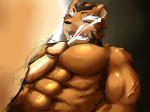 abs anthro athletic bengal_tiger biceps big_muscles big_penis black_body black_fur black_nose blush bodily_fluids brown_body brown_fur countershading cum cum_in_mouth cum_inside cum_on_face cumshot disney duo ejaculation erection fangs felid fur genital_fluids genitals human human_on_anthro humanoid_genitalia humanoid_penis interspecies lying male male/male mammal manly markings muscular muscular_male nude on_back open_mouth orgasm pantherine pecjob pecs penis pose sex shere_khan standing stripes talespin teeth tiger tongue vein zoharwolf