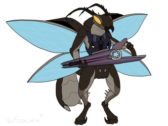 2_toes 4_wings ambiguous_gender antennae_(anatomy) anthro arthropod_abdomen beam_rifle digitigrade energy_weapon feet gun holding_gun holding_object holding_ranged_weapon holding_weapon insect_legs insect_wings multi_wing ranged_weapon simple_background solo toes weapon wings yellow_eyes albinoalloart void_specialist halo_(series) microsoft xbox_game_studios alien arthropod yanme'e colored hi_res