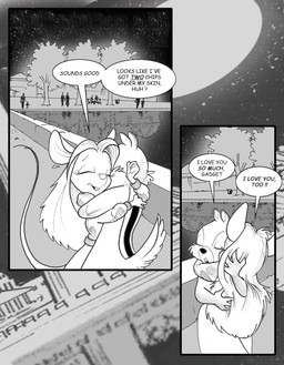 anthro dialogue duo eyelashes eyes_closed female fingers_in_hair hair hug long_hair love male male/female moon night plant reflection romantic romantic_couple scut_tail short_tail silhouette silhouetted_body star tail text tree water chris_fischer chip_'n_dale_rescue_rangers disney chip_(disney) gadget_hackwrench chipmunk ground_squirrel mammal mouse murid murine rodent sciurid comic english_text hi_res