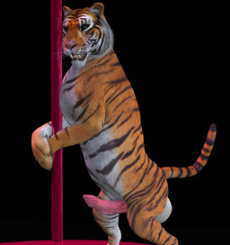 animal_genitalia animal_penis balls big_ears clothing erection feral fur genitals male nude open_mouth orange_body orange_fur penis pole realistic_feral seductive simple_background smile solo stripper_pole white_body white_fur tapiko felid mammal pantherine tiger 3d_(artwork) digital_media_(artwork)