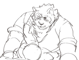 ambiguous_gender anthro dominant dominant_male duo eyebrows male male/ambiguous pinned pinned_to_ground size_difference slightly_chubby thick_eyebrows exe_exem lifewonders live_a_hero anon mokdai canid canine canis domestic_dog mammal digital_drawing_(artwork) digital_media_(artwork) sketch