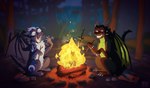 campfire candy dessert duo eating food fur humor marshmallow night outside plant semi-anthro smile toothy_grin tree majku dark_souls fromsoftware mythology dragon furred_dragon furred_scalie mythological_creature mythological_scalie scalie hi_res