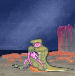 claws distant_city duo female green_body hug interspecies lights male male/female markings muscular night nude outside outside_sex penetration pink_body plant post-apocalyptic public ruins scales sex spines spots spotted_body star tail tentacles keli_kameks the_nature_of_predators kaisal_(the_nature_of_predators) alien arxur_(the_nature_of_predators) kolshian_(the_nature_of_predators) 2025 digital_drawing_(artwork) digital_media_(artwork) hi_res