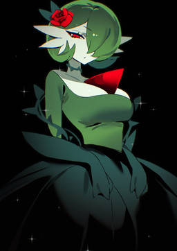 armwear black_background clothing dress elbow_gloves female flower gloves green_clothing green_dress handwear looking_at_viewer plant red_eyes rose_(flower) simple_background solo star thorns white_body chunniwa nintendo pokemon gardevoir generation_3_pokemon humanoid pokemon_(species) hi_res
