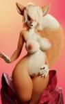 anthro big_breasts blonde_hair breasts female genitals hair nipples open_mouth pussy solo standing wide_hips wo262 canid canine fox mammal hi_res