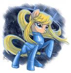 alternate_species blonde_hair blue_eyes clothing female feral fur hair hooves long_hair ponification ponytail solo zero_suit adlynh hasbro metroid my_little_pony nintendo samus_aran equid equine horse mammal pony crossover