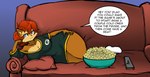 anthro big_breasts breasts cleavage clothed clothing controller curvy_figure exposure_variation female food hand_on_hip hourglass_figure lying on_side popcorn remote_control shirt solo t-shirt text topwear wisconsin hayakain archie_comics green_bay_packers nfl sega sonic_the_hedgehog_(archie) sonic_the_hedgehog_(comics) sonic_the_hedgehog_(series) sally_acorn chipmunk ground_squirrel mammal rodent sciurid digital_media_(artwork) english_text