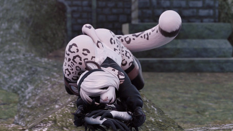 anthro ass_up big_butt blindfold butt clothed clothing female fur hair happy shaking_butt solo white_body white_fur white_hair k000ht mayosplash_(modeler) nier_automata platinumgames yorha_2b felid mammal pantherine snow_leopard 16:9 3d_(artwork) animated animated_gif blender_(artwork) digital_media_(artwork) short_playtime widescreen