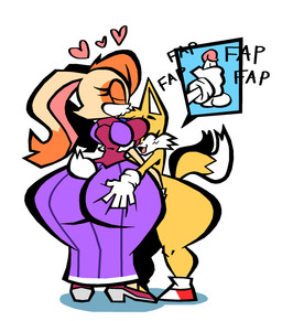 anthro balls big_butt brown_hair butt butt_grab clothing dress duo eyelashes female femboy footwear fur genitals gloves hair hand_on_butt handjob handwear head_tuft heart_symbol high_heels hug huge_butt kissing_head long_ears male multi_tail penile penis sex shoes tail tan_body tan_fur topwear tuft vest white_body white_fur wide_hips yellow_body yellow_fur sabs sega sonic_the_hedgehog_(series) miles_prower vanilla_the_rabbit canid canine fox lagomorph leporid mammal rabbit hi_res