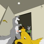 anthro balls disgusted_expression duo faceless_character faceless_male fellatio fur genitals grey_body grey_fur humanoid_genitalia humanoid_penis humor low-angle_view male male/male money oral penile penis sex yellow_body yellow_fur golddie uber_eats ivan_volkanov canid canine canis fox mammal wolf flat_colors hi_res