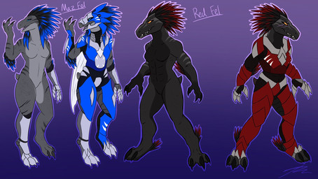 3_fingers 3_toes abs ankle_tuft anthro arm_tuft armor athletic bionic_arm bionic_leg bionics blue_body blue_eyes blue_feathers cape claws clothing cybernetic_arm cybernetic_leg cybernetic_limb digitigrade duo facial_scar feather_hair feathered_crest feathers feet female finger_claws fingers full_armor head_crest headgear helmet leg_tuft nude orange_eyes pseudo_hair red_body red_feathers scar short_tail tail teeth toe_claws toes tuft rainey_(artist) halo_(series) microsoft xbox_game_studios maz_fel red_fel alien avian kig-yar scalie t'vaoan hi_res sibling_(lore) sister_(lore)