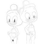 anthro beak blush blush_lines clothing hat headgear headwear male mostly_nude shirt shota solo tank_top topwear underwear young young_anthro young_male amorousartist disney ducktales ducktales_(2017) gizmoduck huey_duck anatid anseriform avian bird duck 1:1 absurd_res hi_res monochrome