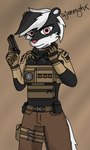 female gun ranged_weapon solo tactical_gear weapon wjermghx mammal mephitid skunk absurd_res hi_res