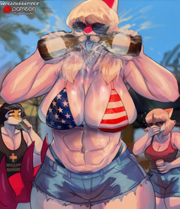 5_fingers abs abstract_background alcohol american_flag american_flag_bikini anthro beer beverage beverage_can big_breasts bikini black_hair blonde_hair blue_sky bone_frill bottomwear breasts cleavage clothed clothing curvy_figure day denim denim_bottomwear denim_clothing denim_shorts drinking_alcohol drinking_beer drunk eyelashes eyewear female fingers flag_bikini freckled_chest freckled_shoulders freckles frill_(anatomy) group hair huge_breasts long_eyelashes long_tail male multicolored_body multicolored_scales muscular muscular_anthro muscular_female navel open_mouth open_smile orange_body orange_scales outside patreon_logo pube_peek pubes red_body red_clothing red_scales red_shirt red_tank_top red_topwear scales shirt short_hair shorts skimpy sky smile spiked_tail spikes spikes_(anatomy) substance_intoxication sunglasses swimwear tail tank_top teal_eyes text thick_thighs thong_straps tongue tongue_out topwear trio two-piece_swimsuit two_tone_body two_tone_scales united_states_of_america voluptuous voluptuous_anthro voluptuous_female white_body white_scales wide_hipped_anthro wide_hipped_female wide_hips deadassspider cavemanon_studios goodbye_volcano_high i_wani_hug_that_gator ko_op_(game_developer) patreon snoot_game mia_moretti naomi_(gvh) tony_(snoot_game) dinosaur hadrosaurid ornithischian ornithopod parasaurolophus prehistoric_species reptile scalie 2025 absurd_res artist_name digital_drawing_(artwork) digital_media_(artwork) hi_res watermark daughter_(lore) father_(lore) father_and_child_(lore) father_and_daughter_(lore) parent_(lore) parent_and_child_(lore) parent_and_daughter_(lore) sibling_(lore) sister_(lore) sisters_(lore)