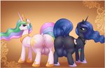 anus big_butt big_teats border butt cutie_mark dock_(anatomy) duo eyebrows eyelashes female feral genitals horn looking_at_viewer puffy_anus pussy smile tail teats thick_thighs white_border wings augustbebel friendship_is_magic hasbro my_little_pony mythology princess_celestia_(mlp) princess_luna_(mlp) equid equine mammal mythological_creature mythological_equine winged_unicorn 2020 digital_media_(artwork) hi_res sibling_(lore) sister_(lore) sisters_(lore)