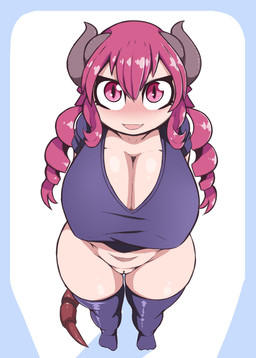 big_breasts bottomless breasts cleavage clothed clothing female genitals horn legwear looking_at_viewer perspective shirt smile smiling_at_viewer solo standing stockings tail thick_thighs topwear vulva conditional_dnp quin-nsfw miss_kobayashi's_dragon_maid mythology ilulu animal_humanoid dragon dragon_humanoid horned_humanoid humanoid mythological_creature mythological_scalie scalie tailed_humanoid absurd_res digital_media_(artwork) hi_res
