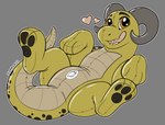 anthro horn inflatable nozzle nozzle_on_belly orange_eyes pool_toy scales solo tail yellow_body symrea animate_inanimate kobold living_inflatable scalie