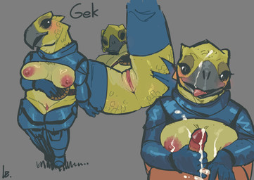after_orgasm anthro areola armor beak big_breasts black_beak black_eyes blush bodily_fluids breast_rest breasts clitoral_hood clothing cum cum_on_breasts cum_on_face cum_on_hand eyelashes female genital_fluids genitals glans handjob humanoid_genitalia humanoid_penis humanoid_vulva ineffective_clothing leggings legs_up legwear looking_at_viewer lying male male/female nipples penile penis presenting presenting_vulva red_areola red_glans red_nipples red_vulva scales sex simple_background smile standing tan_body tongue tongue_out unconvincing_armor vulva yellow_body yellow_scales el-k alien humanoid unknown_species 2025 absurd_res digital_drawing_(artwork) digital_media_(artwork) hi_res signature