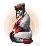 anthro female green_eyes kneeling simple_background solo shadoca blizzard_entertainment warcraft bear mammal pandaren 2020 hi_res