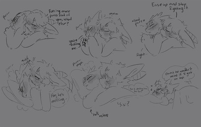 ambiguous_gender anthro bed bedding blanket blush cheek_tuft chest_tuft dialogue duo ear_piercing facial_tuft from_behind_position furniture heart_symbol horn hug licking looking_pleasured mask neck_lick pawpads piercing pillow purring sex simple_background sound_effects text tongue tuft sabiksphinx asian_mythology chinese_mythology east_asian_mythology fabulous_beasts fenz_(studio) mythology sibuxiang_the_deer_(fabulous_beasts) tuye_(fabulous_beasts) deer lagomorph mammal moon_rabbit comic english_text hi_res monochrome sketch