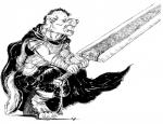 alternate_species anthro armor broadsword clothing cosplay dragon_slayer_(berserk) furrification greatsword holding_melee_weapon holding_object holding_sword holding_weapon male melee_weapon simple_background solo sword weapon white_background treefyleaves berserk_(series) guts_(berserk) canid canine canis mammal wolf black_and_white comic monochrome