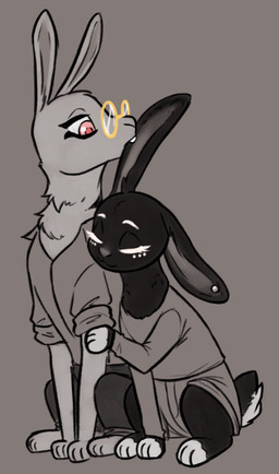 bite bite_mark clothing duo ear_bite ear_piercing eyewear female feral glasses male male/female paws piercing scut_tail short_tail size_difference tail soulcentinel raisin_bread cubert_milkway ivy_shell buun mammal 2025 story_at_source