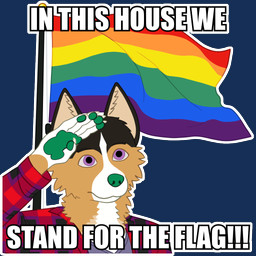 anthro black_body black_fur flag flag_(object) flannel fur gesture gloves_(marking) green_pawpads lgbt_pride markings outline pawpads pride_colors rainbow_flag rainbow_pride_flag rainbow_symbol salute solo tan_body tan_fur text white_outline martin_shep martin_schaefer border_collie canid canine canis collie domestic_dog german_shepherd herding_dog mammal pastoral_dog sheepdog 1:1 alpha_channel digital_media_(artwork) english_text impact_(font)