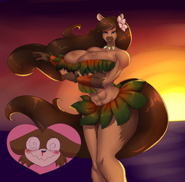 abs blood blush bodily_fluids breasts expression_avatar female flower heart_symbol hula nosebleed plant solo sunset ooo-belise-ooo rob_(rthc) talia_(rthc) chipmunk equid equine ground_squirrel horse mammal rodent sciurid character_request digital_drawing_(artwork) digital_media_(artwork) hi_res unavailable_at_source