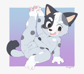 anthro blush butt crouching female flat_chested genitals leg_grab navel nude open_mouth raised_leg solo spread_legs spreading vulva young young_female canyon_(artist) bluey_(series) ludo_studio muffin_heeler australian_cattle_dog canid canine canis cattledog domestic_dog herding_dog mammal pastoral_dog hi_res