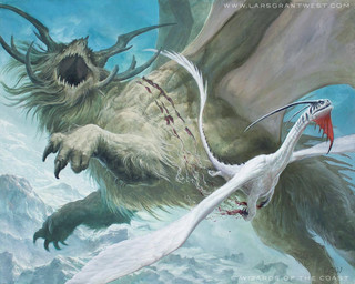 antlers attack blood bodily_fluids claws detailed_background duo feral horn tail wings lars_grant-west hasbro magic:_the_gathering mythology wizards_of_the_coast dragon mythological_creature mythological_scalie scalie 5:4 official_art