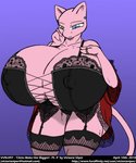 2010 anthro big_breasts blue_eyes breast_expansion breasts english_text expansion felid feline female generation_1_pokemon huge_breasts huge_thighs hyper hyper_breasts legendary_pokemon mammal mew_(pokemon) mewcia nintendo pink_body pokemon pokemon_(species) simple_background solo standing text thick_thighs url victoria_viper wide_hips