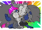 absorption_vore animal_genitalia animal_penis anthro anthro_pred big_muscles big_pecs canine_genitalia canine_penis digestion duo ejaculation erection fur genitals growth male male/male multicolored_body multicolored_fur muscle_growth muscular muscular_anthro muscular_male nipples nude pecs pectoral_vore penis stripes vascular vein veiny_muscles vore wings trencalos flickrtail canid canine canis hybrid mammal absurd_res hi_res