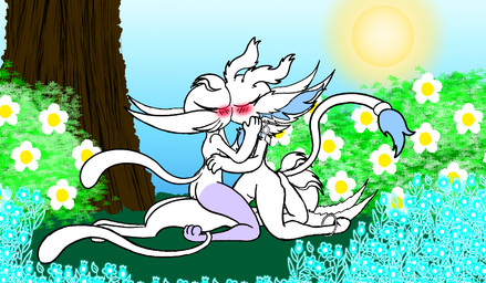accessory anal anal_penetration blush bodily_fluids bodily_fluids_drip breasts butt chest_fur cunnilingus ear_fur ear_piercing ear_ring eyelashes eyes_closed female female/female female_on_top female_penetrated flower_bushes fluffy fluffy_chest furgonomics genital_fluids genitals glowing_flowers grass group group_sex hand_on_butt hand_on_face hands_on_legs hands_on_thighs heart_(marking) hooves jewelry kiss_on_lips kissing kissing_while_penetrated leg_accessory lying lying_on_ground male male/female male_penetrating markings mostly_nude nude on_back on_ground on_top oral paws penetration penile penile_penetration penis penis_fluid penis_in_ass penis_in_vagina piercing plant ring_on_leg ring_piercing sex sunny tail tail_accessory tail_on_leg tailband threesome tree triangle_position trio tufted_fur vaginal vaginal_fluids vaginal_penetration vulva vulva_on_face white_body holocesaphira jschase_(artist) microsoft ori_(series) xbox_game_studios crystal_(crystalparks13) kuebiko_(jschase) safi_(holocesaphira) guardian_spirit 2025 digital_drawing_(artwork) digital_media_(artwork)