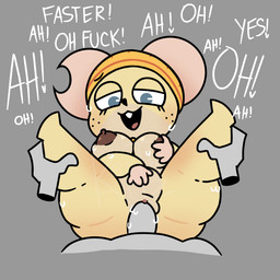 abdominal_bulge anthro anthro_penetrated areola black_nose blue_eyes bodily_fluids breasts brown_areola brown_nipples buckteeth cartoon_freckles dialogue disembodied_hand duo eyelashes faceless_character faceless_male female female_penetrated freckled_face freckles front_view fur genitals grey_background long_eyelashes male male/female male_penetrating male_penetrating_female moan nipples notched_ear nude open_mouth open_smile penetration penile penile_penetration penis penis_in_vagina profanity sex simple_background smile sweat tan_body tan_fur teeth text thick_thighs vaginal vaginal_penetration wide_hips yellow_body yellow_fur artzkeith legends_of_avantris bitsy_(legends_of_avantris) mammal mouse murid murine rodent 1:1 digital_drawing_(artwork) digital_media_(artwork) english_text hi_res