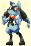 3_fingers 3_toes anthro feet fingers necktie red_eyes solo toes psibunny nintendo pokemon generation_4_pokemon pokemon_(species) riolu 2019 2:3