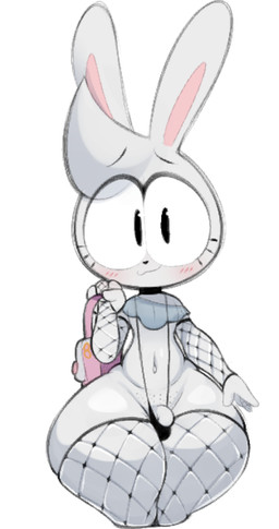 anthro armwear becoming_erect blush bottom_heavy clothed clothing crop_top curvy_figure eyelashes femboy fishnet_armwear fishnet_clothing fishnet_legwear genitals head_tuft ineffective_clothing legwear male navel one-piece_swimsuit penis penis_base penis_peek purse rabbit_ears shaved shirt skimpy sling_bikini solo swimwear thick_thighs topwear tuft voluptuous voluptuous_male white_body ciavs ciavs_(chracter) lagomorph leporid mammal rabbit