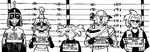 ambiguous_gender anthro female group male mugshot plant afuckingcamel-zenge-art_(artist) chucklefish starbound kenta_(afuckingcamel) apex_(starbound) elemental_creature elemental_humanoid flora_fauna floran glitch_(starbound) humanoid hylotl mammal novakid plant_humanoid primate black_and_white hi_res monochrome