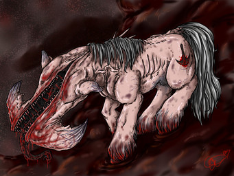 alternate_species ambiguous_gender blood bodily_fluids dark feral gore hooves nightmare_fuel ponification solo split_head tongue tongue_out vein veiny_skin what_has_magic_done what_has_science_done why blackheartspiral hasbro konami my_little_pony silent_hill earth_pony equid equine horse mammal monster pony schism_(silent_hill) 4:3 crossover