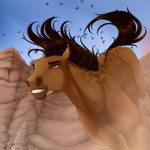 ambiguous_gender blue_eyes brown_body brown_hair feral focused hair mane running smile solo teeth teeth_showing drizer dolero equid equine horse mammal 1:1 2022 digital_media_(artwork) hi_res