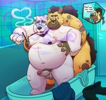 anthro balls bathroom bathtub belly black_nose detailed_background duo erection eyewear facial_piercing genitals glasses grope humanoid_genitalia humanoid_hands humanoid_penis inside male male/male moob_grab moobs nipples nose_piercing nose_ring nude overweight overweight_anthro overweight_male penis piercing ring_piercing smoking text leothelionel the_human_heart_(game) pea_soup richard_stourton sidney_stourton bear hyena mammal polar_bear ursine 2022 english_text hi_res