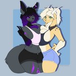 anthro big_breasts bioluminescence breast_squish breasts duo female female/female fur glowing grey_body grey_fur huge_breasts pose squish yellow_body yellow_fur thecybercg tulip_(flowergoatad) veil_(unaveilable) bovid canid canine caprine fennec_fox fox goat mammal true_fox 1:1 absurd_res hi_res