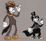 4_fingers black_body black_fur black_mane black_nose black_tail brown_background brown_body brown_fur cigar clothed clothing cowboy_hat duo fingers fur gloves handwear hat headgear headwear mane partially_clothed simple_background tail top_hat topwear vest toonycryptid disney horace_horsecollar kat_nipp domestic_cat equid equine felid feline felis horse mammal 2025 hi_res partially_colored signature