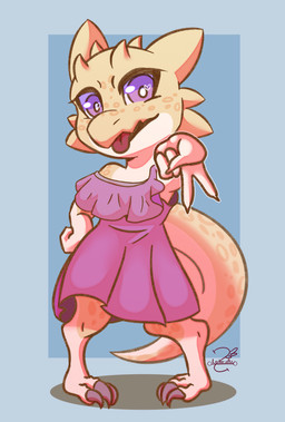anthro chibi clothed clothing female purple_eyes scales solo yellow_body yellow_scales lechu-zaz ldi senu_(ldi) kobold scalie absurd_res hi_res