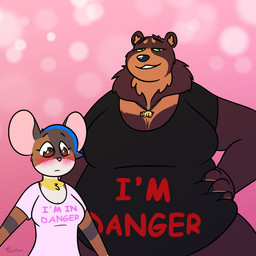 anthro blush breasts brown_body brown_fur clothing duo female fur queen queenbear royalty shirt topwear eaton_(artist) i'm_in_danger_(meme) eaton queen_(bighorntbeardg) queenie bear mammal mouse murid murine rodent 1:1